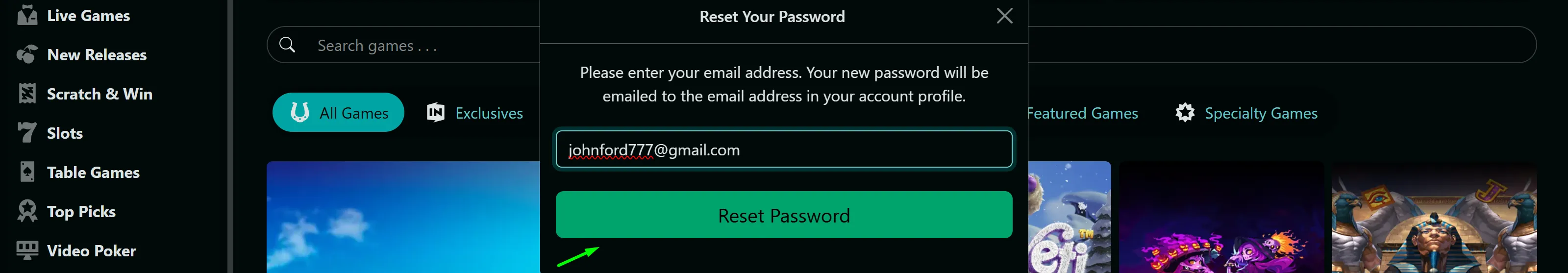 True Fortune Casino Password Reset Email